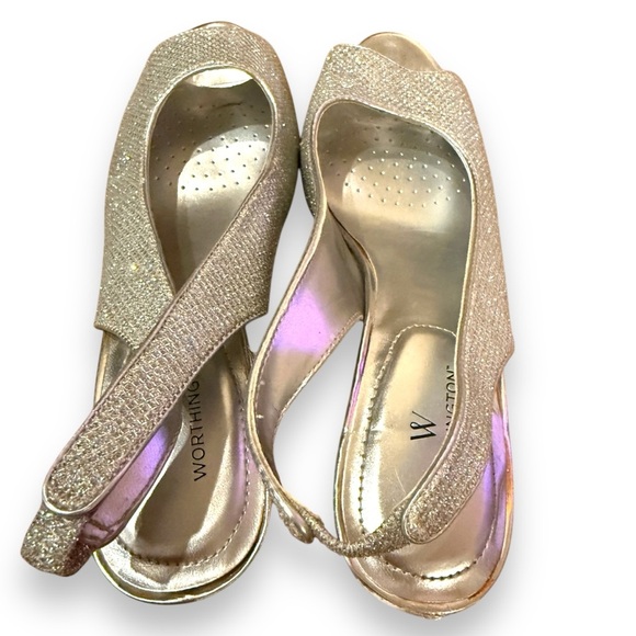 Worthington Dayne Silver Metallic Peep Toe Stiletto Heels Sz 6.5 - Picture 14 of 15